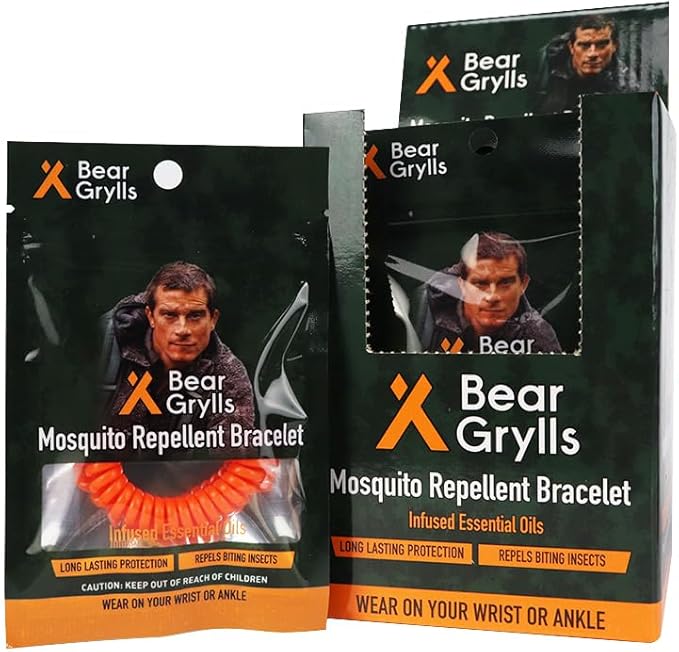Bear Grylls Mosquito Repellent Bracelets – Natural Essential Oils | Family Pack (10‑Pack) | Child‑Friendly | Non‑Toxic | Reusable Outdoor Wristbands | Individually Wrapped