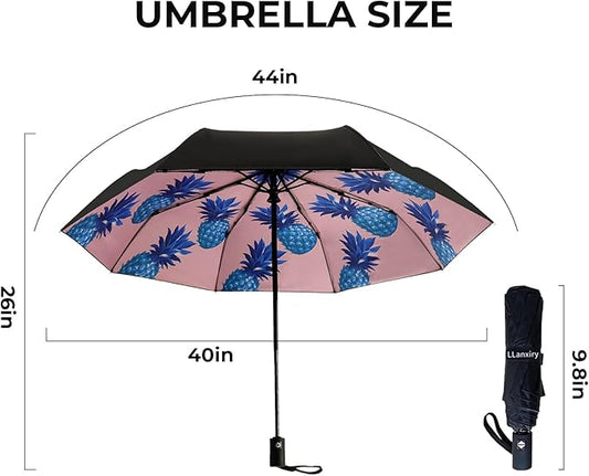 LLanxiry Compact Travel Umbrella, 44" Canopy, Automatic Open/Close Windproof Umbrella, 210T Pongee, 8-Rib Fiberglass, Travel Size Mini, Portable Rain/Sun Umbrellas UPF 50+ with Cover