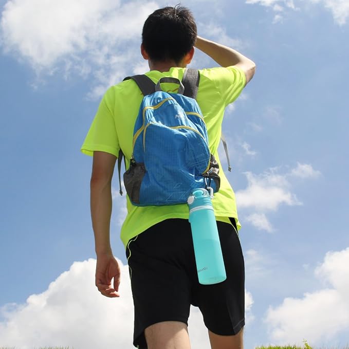 Valourgo Collapsible Water Bottle, Silicone Foldable with Leak Proof Valve BPA Free, Aqua Blue, 21 oz