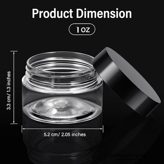 SATINIOR 12 Pack 1 oz Plastic Container Jars with Lids Round Clear Travel Cosmetic Container Jars for Toiletries, Lotion, Cream, Ointments, Makeup, Rhinestone, Samples, Kitchen Storage, Black