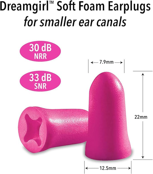 Mack's Dreamgirl Soft Foam Earplugs, 50 Pair, Pink - 30dB NRR, 33dB SNR - Small Ear Plugs for Sleeping, Snoring, Studying, Loud Events, Traveling & Concerts