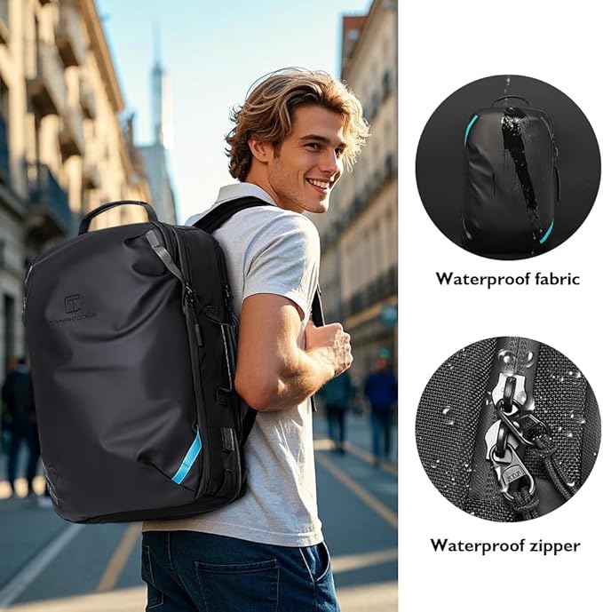 Vacuum Compression Backpack with Pump, Extra Large Capacity 45L Expandable Travel Backpack, Water Resistant 17.3" Laptop Backpack with USB Charging Port for Men & Women