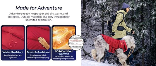 SPACE LION Dog Puffer Jacket, Down Winter Coat, Durable Outdoor Coat for Cold and Windy Conditions, Lightweight & Adjustable Fit Coats for Large Dogs,(Chili, Size28/4XL)