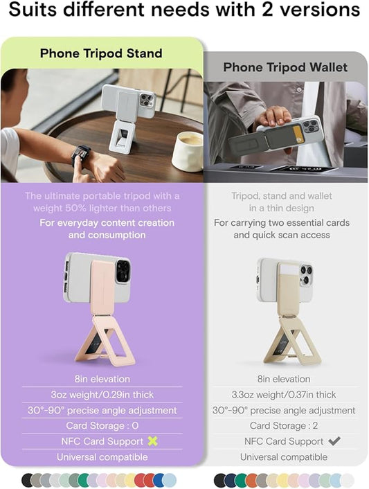 MOFT Phone Tripod Stand Selfie Stick for iPhone, Multi-Angles iPhone Stand, Lightweight & Portable Phone Holder, Strong Magnets, MOVAS Vegan Leather, Travel Essentials, Blush(Without Card Slot)