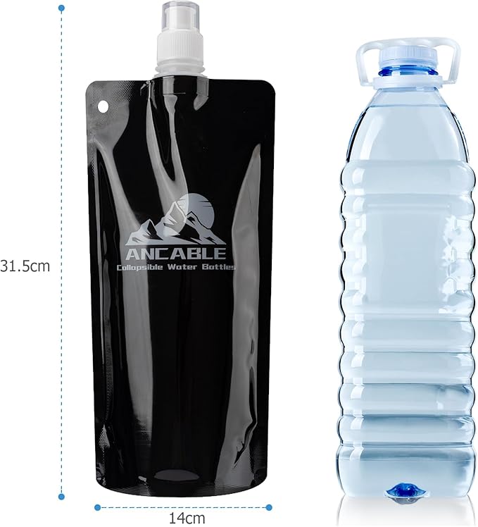 17oz Collapsible Water Bottles, 6-Pack Reusable Travel Foldable Water Bottles for Hiking Camping Running Bike, BPA-Free Water Bottle