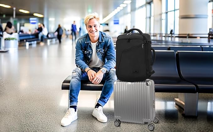 MATEIN 45L Travel Backpack, Large Carry on Backpack for Men Women, Water Resistant Lightweight Expandable Daypack, Business Weekender Backpacks, Gifts for People who Travel, Black