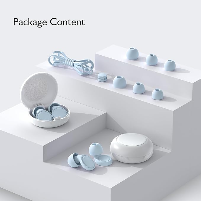 2 Pairs Ear Plugs for Sleeping, Soft Full Silicone Ear Plugs for Noise Reduction 25dB, Reusable Hearing Protection Earplugs for Concert, Focus, Travel, 8 Ear Tips in S/M/L - Blue