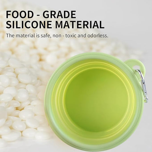 Collapsible Dog Bowls 2-Pack, Portable Travel Dog Bowl with Carabiner, Food-Grade Silicone Pet Bowl for Hiking, Walking (Macaron Blue and Green)