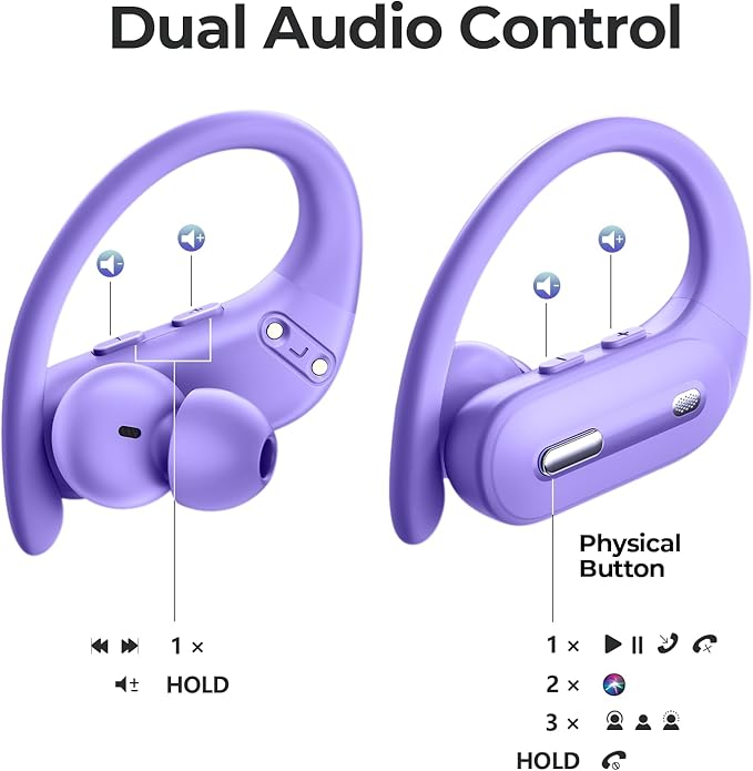 Active Noise Cancelling Wireless Earbuds Bluetooth Headphones 90 Hrs Playtime Ear Buds with Hi-Res Stereo Deep Bass Power Display Earphones with Earhooks Waterproof Transparency Headset for Sports/Gym