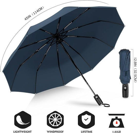 ZOMAKE Travel Umbrella Compact - 10 Ribs Portable Collapsible Umbrellas for Rain Windproof - Paraguas Automatic Small Folding Umbrella Lightweight Packable Umbrella for Women Men