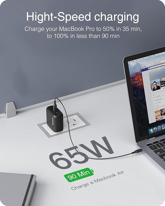65W USB-C Charger, Nekteck Fast Charging for MacBook Air/Pro, Single-Port PD Laptop Charger with GaN II Technology, Compact & Stable Fast Charging