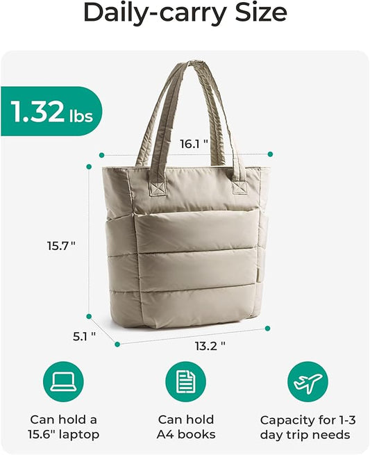 BAGSMART Tote Bag for Women, Lightweight Puffy Tote Bag with Compartments Shoulder Bag Handbag for Travel, Work, Gym