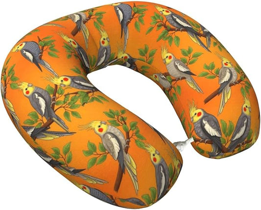 Comfortable Memory Foam Travel Neck Pillow, Funny Chin/Head Cushion Supporting Airplane Car Pillows Yellow Parrots Tree Orange for Sleeping Outdoors Travel Office