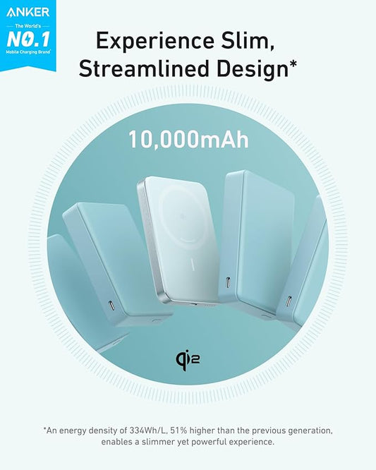 Anker MagGo Power Bank, Ultra-Slim 10,000mAh Magnetic Battery Pack, Qi2 Certified 15W Ultra-Fast MagSafe Compatible Portable Charger, Ergonomic Design, for iPhone17/16/15/14 Series Only(Not for Pixel)