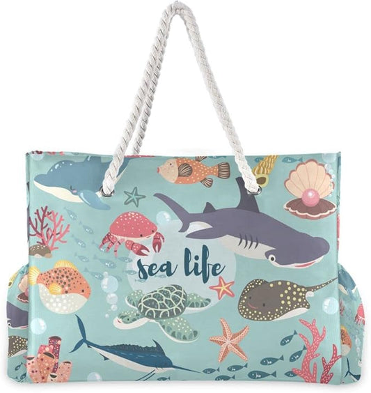 senya Large Beach Shoulder Bags Canvas Tote Water Resistant for Gym Travel Daily