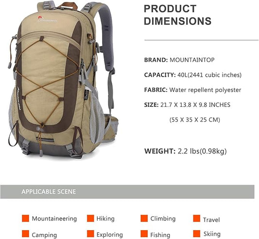 MOUNTAINTOP 25L/40L Hiking Backpack,Lightweight Travel Backpack for Men Women Outdoor Backpacking, Camping