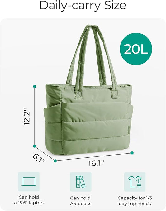 BAGSMART Tote Bag for Women, Lightweight Puffy Tote Bag with Compartments Shoulder Bag Handbag for Travel, Work, Gym