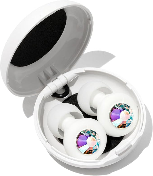 JING Eargems High Fidelity Concert Ear Plugs – Stylish Reusable Ear Protection for Concerts, Festivals, Travel & Sleeping – Crystal Rhinestone Noise Reduction Earplugs | White