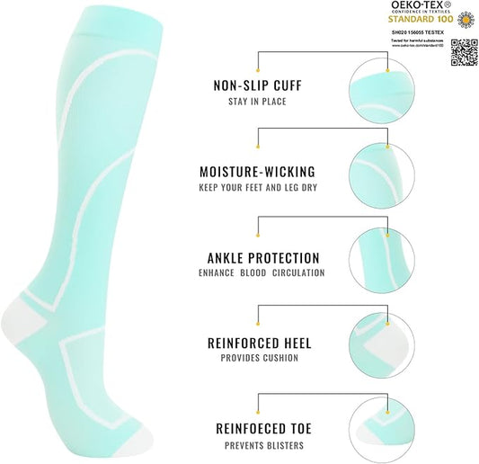 Compression Socks for Women Men Circulation Knee High 8 Pairs for Nurses, Running, Travel, Athletic