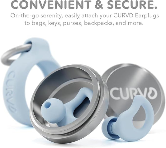 CURVD Everyday Earplugs + Case Clip Bundle, Perfect Ear Plugs for Sleep, Travel, Noise Sensitivity/canceling + Portable Waterproof Container & Silicone Sleeve for Ear Plugs(Blue)