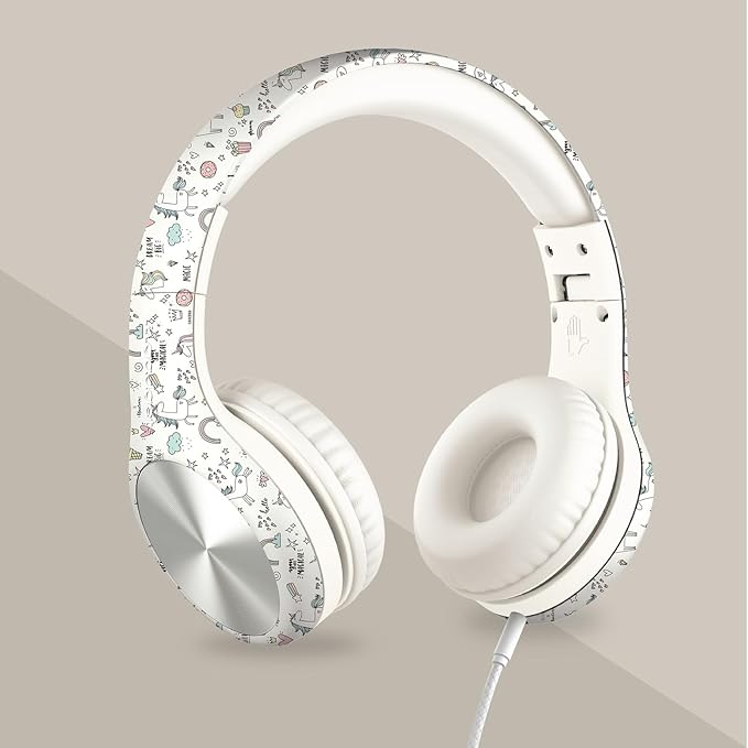 LilGadgets Connect+ Pro Wired Kids Headphones for School with Microphone, Volume Limiting Over-Ear Headset with Cord, SharePort Technology & SoftTouch Padding, Unicorn