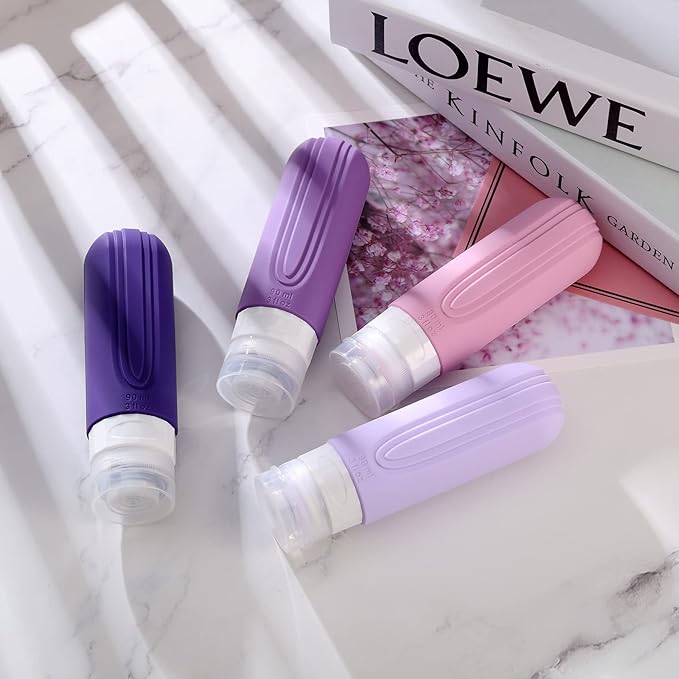 Travel Bottles for Toiletries, Tsa Approved 3oz Travel Size Containers BPA Free Leak Proof Refillable Liquid Silicone Squeezable Travel Accessories for Shampoo Conditioner Lotion (4 Pack)