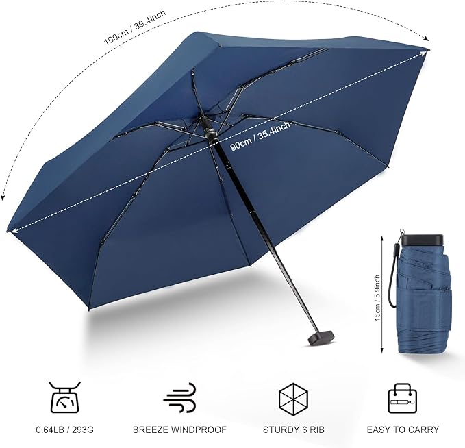 LEAGERA Mini Umbrella - Compact, Waterproof Travel Umbrella for Light Rain, Suitable for Women's Purse and Pocket