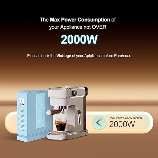 2000W Step Up Transformer 110v to 220v Converter, Heavy Duty Voltage Converter 110v to 220v with Dual Outlets, Overload Protection & Ultra-Quiet Design for Home Appliances, Light Blue