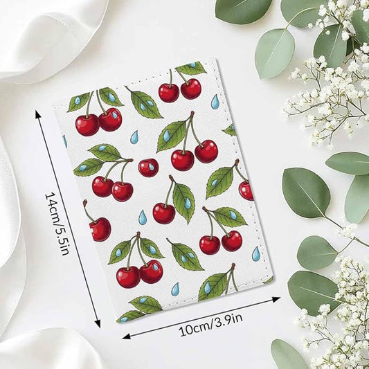 Red Cherry Passport Holder for Travel Sweet Nature Fruit PU Leather Passport Cover Wallet Cute Passport Card Holder for Women and Men