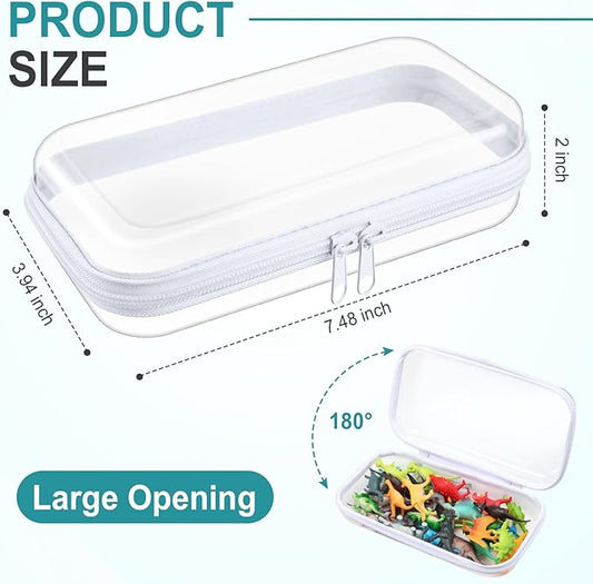 Hoolerry 4 Pcs Hard Clear Zipper Case Makeup Bags Plastic Pencil Pouch Transparent Storage Box Containers for Cosmetics, Snacks, Building Blocks, Puzzles(White,7.5 x 3.9 x 2 in)
