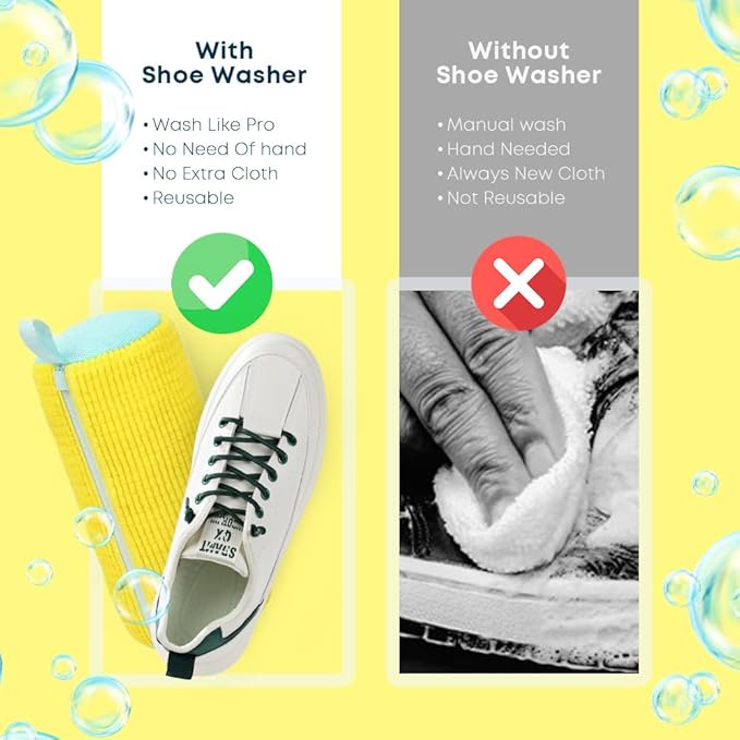 EPSCY Shoe Washing Machine Bag 2 Pack Yellow, 360° Wrap-Around Laundry Bags for Washer and Dryer - Reusable Deep Clean Sneaker Bags - Fits All Shoe Sizes & Types, Self-Locking Zipper, Protects Machine