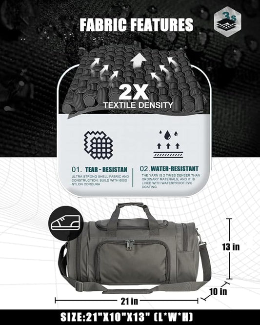 Gym Bag Duffle Bags for Men Women with Shoes Compartment Sport Weekend Travel Overnight Carry On Bag for Tactical Military Travel Work Out Bags (Grey)