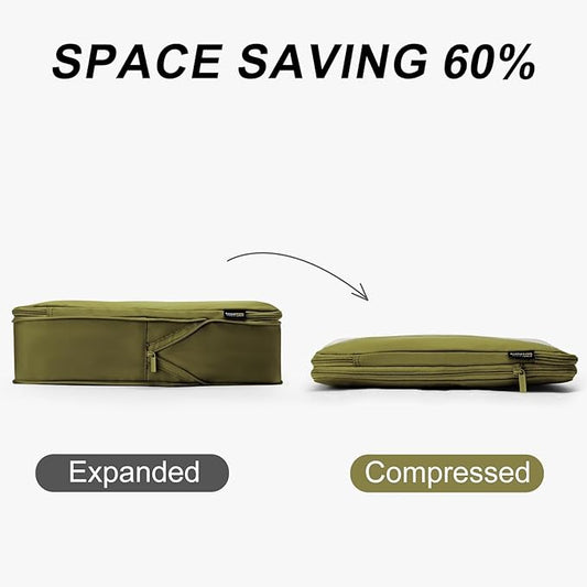 Compression Travel Packing Cubes, 6 Set Expandable Luggage Organizer Bags, Durable Travel Accessories for Suitcases, Backpacks, and Carry-Ons (Army Green)