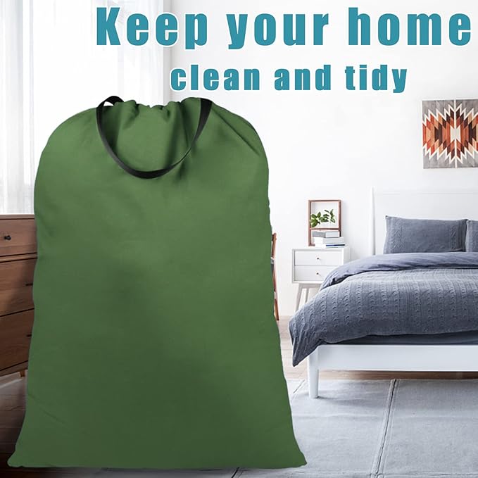 LOLOMLO Extra Large Canvas Laundry Bags with Handles & Drawstring Closure, Heavy Duty Tears Resistant Clothes Storage Travel Bags,25.5"x34",Army Green