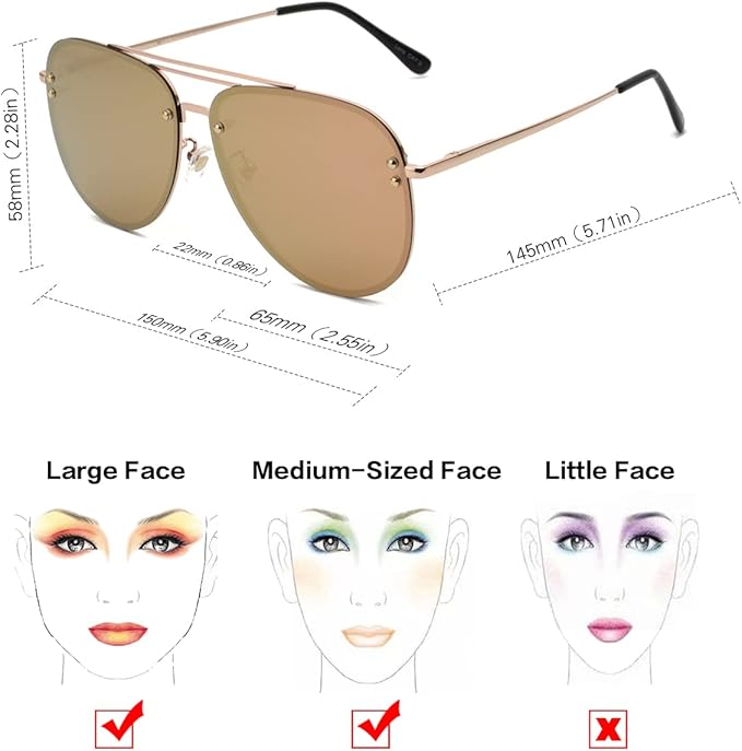 Trendy Oversized Aviator Sunglasses for Women 2025, Cute Retro Aviator Sun Glasses UV Protection Big Shades VF2203