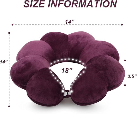 Sexysamba Flower Travel Neck Pillows for Airplanes Breathable Cotton U-Shaped Neck Pillow for Kids & Adults Head Neck Chin Support Rest Pillow for Traveling,Car,Train,Bus,Recline,Home,Office,Purple