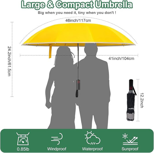 Rappeo 4-in-1 Inverted Travel Umbrella Compact, Automatic Large Umbrellas for Rain & Sun, Portable Windproof Umbrella for Backpack, Reverse Folding Umbrella for UV with Reflective Strips,Lightweight