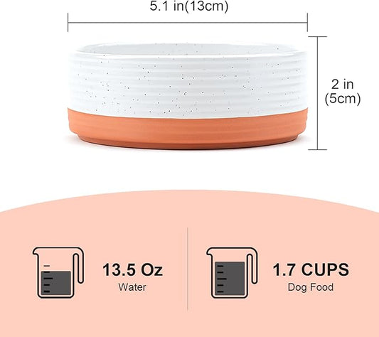 SPUNKYJUNKY Ceramic Dog and Cat Bowls 2 Pack, 5.1'' Dog and Cat Food Water Double Feeding Bowls Non-Slip for Cats and Puppy Small Sized Breed Microwave Dishwasher Safe - 13.5 OZ, 2pcs, Pattern White
