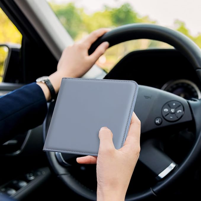 CoBak Car Registration and Insurance Holder - Men and Women Small Lightweight Vehicle Glove Box Car Organizer, Auto Truck Comparment Accessories Case for Essential Document, Driver License (Lavender)