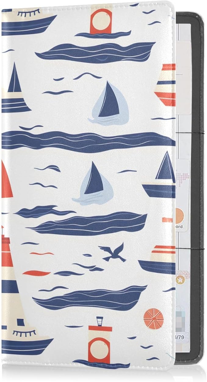 Bolaz Sailboats Car Registration and Insurance Holder Leather Vehicle Document Glove Box Organizer for License Cards Accessories