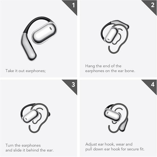 EUQQ Open Ear Bluetooth 5.4 Earbuds, Wireless Headphones Sport Over Earphones Built-in Mic with Ear Hooks, 50H Playtime Ear Buds Fast Charging, IPX7 Waterproof for Running/Workout, Black