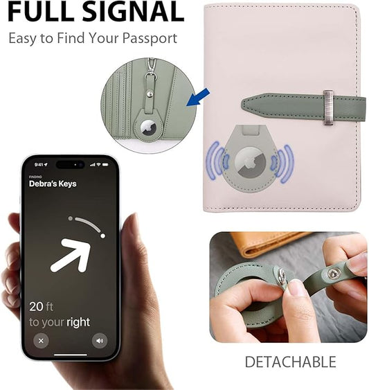 Deziliao Passport wallets, Mulit-purpose RFID Blocking Passport Holder AirTag Wallet, Travel Wallet(Cream white)