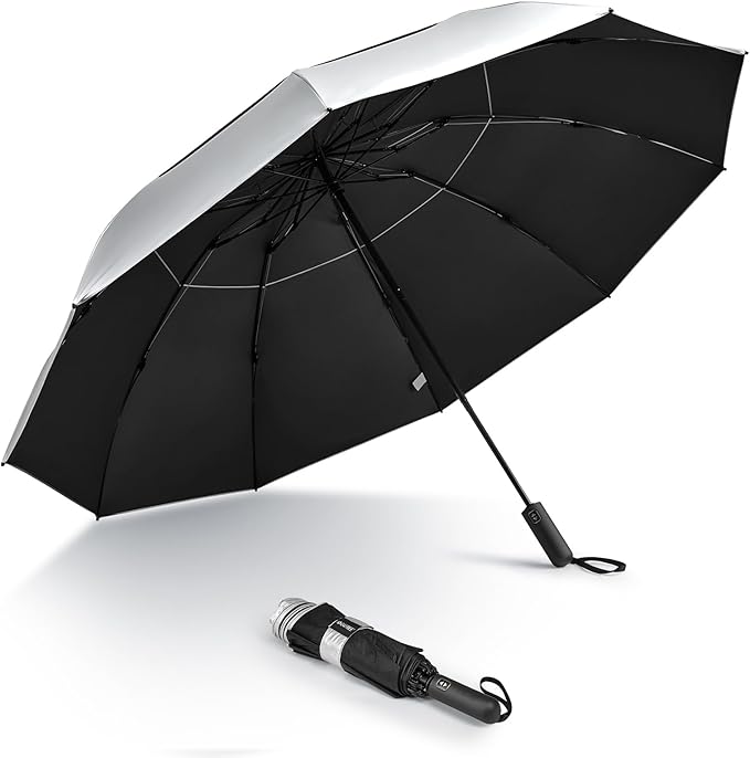 G4Free 46 Inch Inverted Small Travel Umbrella Compact, Reverse UPF 50+ UV Protection Umbrella 10 Ribs Windproof for Rain Double Canopy with Vent Automatic Open Close