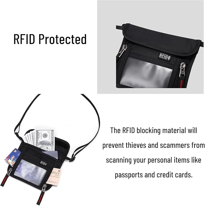 Passport Holder for Travel Pouch Neck Wallet for Traveling Women Men with RFID Blocking Waterproof and Slim Neck Pouch Adjustable Neck Strap (Dark grey)
