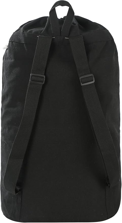 Canvas Laundry bag, Washable Laundry backpack, Adjustable Straps, Large Front Pocket, Drawstring Closure (BLACK, X-Large)