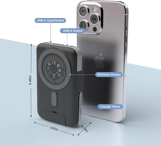 Magnetic Power Bank 10,000mAh Wireless Portable Charger, 22.5W Battery Pack with LED Display Adjustable Dual-Foldable Stand Magsafe-Compatible for iPhone 16/15 Series Samsung AirPods