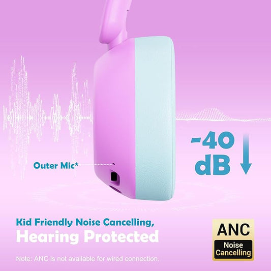 Nova1Star Active Noise Cancelling Headphones for Kids, 70H Play Time,Bluetooth6.0,3-Level Volume 75/85/94dB,ANC Safe Wireless Listen, Fast Charging,with Mic,for School,Travel & Airplane