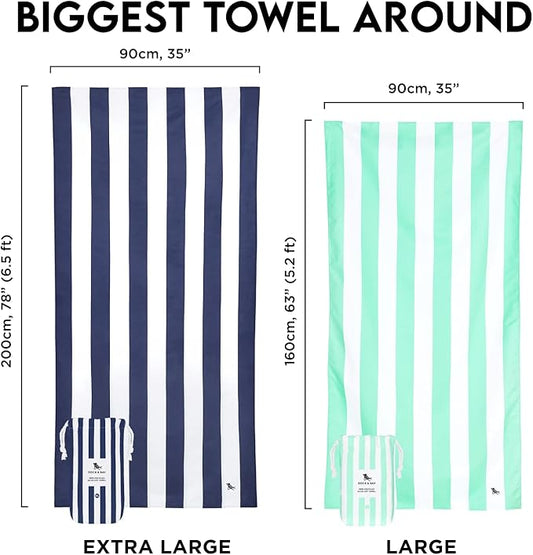 Dock & Bay Beach Towel - Quick Dry, Sand Free - Compact, Lightweight - 100% Recycled - Includes Bag - Cabana - Whitsunday Blue - Large (160x90cm, 63x35)