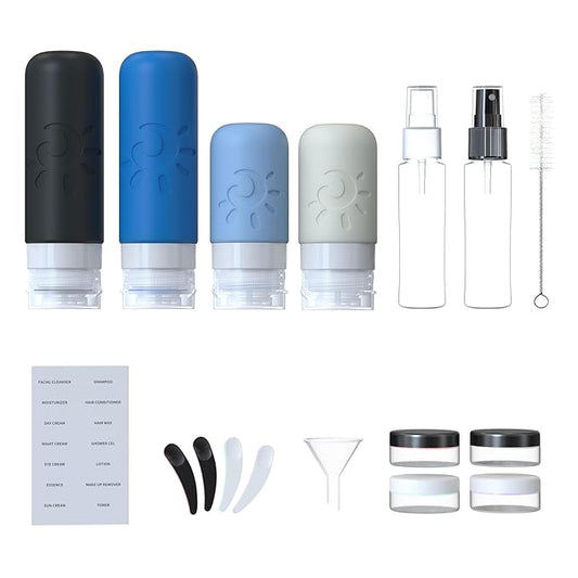 18 Pack travel Bottles for Toiletries, TSA Approved Silicone Travel Containers Leak Proof Refillable Travel Accessories for Shampoo Conditioner Lotion Body Wash(Multicolored J)