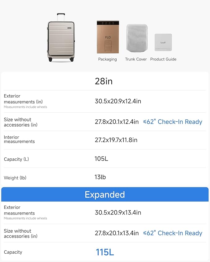 LUGGEX Checked Suitcase Top Opening, FLT Expandable Polycarbonate Hard Shell Suitcase with Wheels (FLO-Lite, Beige, 28 Inch, 105L-115L)